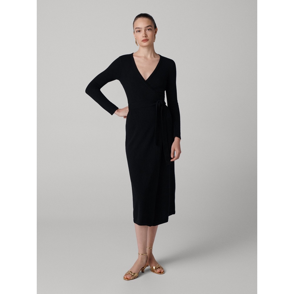 Diane Von Furstenberg Astrid Wool-Cashmere‎ Wrap Dress in Black Size Large